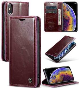 For iPhone XS CaseMe 003 Crazy Horse Texture Leather Phone Case(Wine Red)