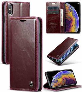 For iPhone XS Max CaseMe 003 Crazy Horse Texture Leather Phone Case(Wine Red)