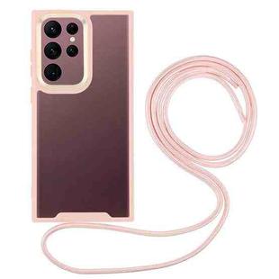 For Samsung Galaxy S23 Ultra 5G Electroplating Hawkeye Phone Case with Lanyard(Pink)