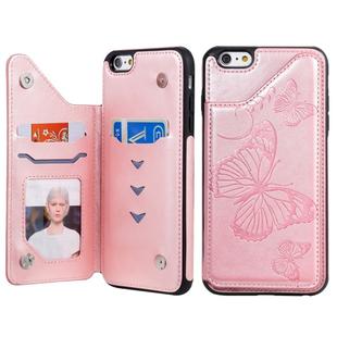 For iPhone 6 Plus Butterfly Embossing Pattern Shockproof Protective Case with Holder & Card Slots & Photo Frame(Rose Gold)