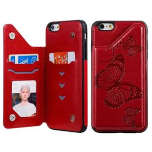 For iPhone 6 Plus Butterfly Embossing Pattern Shockproof Protective Case with Holder & Card Slots & Photo Frame(Red)