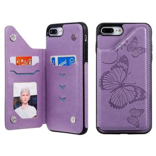 For iPhone 8 Plus & 7 Plus Butterfly Embossing Pattern Shockproof Protective Case with Holder & Card Slots & Photo Frame(Purple)