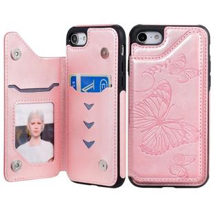For iPhone 7 & 8 Butterfly Embossing Pattern Shockproof Protective Case with Holder & Card Slots & Photo Frame(Rose Gold)