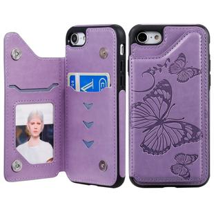 For iPhone 7 & 8 Butterfly Embossing Pattern Shockproof Protective Case with Holder & Card Slots & Photo Frame(Purple)