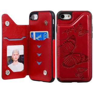 For iPhone 7 & 8 Butterfly Embossing Pattern Shockproof Protective Case with Holder & Card Slots & Photo Frame(Red)