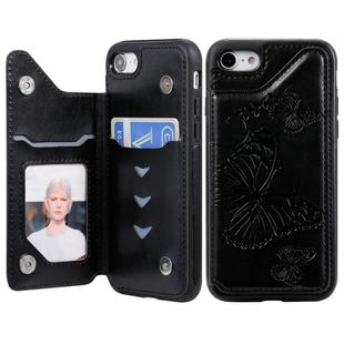 For iPhone 7 & 8 Butterfly Embossing Pattern Shockproof Protective Case with Holder & Card Slots & Photo Frame(Black)