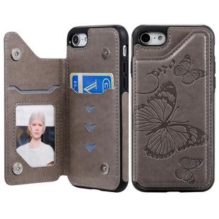 For iPhone 7 & 8 Butterfly Embossing Pattern Shockproof Protective Case with Holder & Card Slots & Photo Frame(Gray)