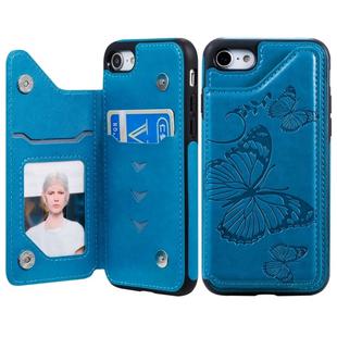 For iPhone 7 & 8 Butterfly Embossing Pattern Shockproof Protective Case with Holder & Card Slots & Photo Frame(Blue)
