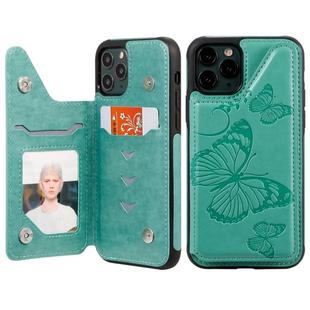 For iPhone 11 Pro Butterfly Embossing Pattern Shockproof Protective Case with Holder & Card Slots & Photo Frame(Green)