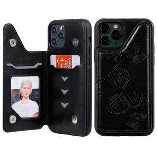 For iPhone 11 Pro Butterfly Embossing Pattern Shockproof Protective Case with Holder & Card Slots & Photo Frame(Black)