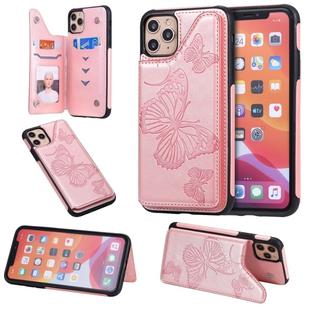 For iPhone 11 Pro Max Butterfly Embossing Pattern Shockproof Protective Case with Holder & Card Slots & Photo Frame(Rose Gold)