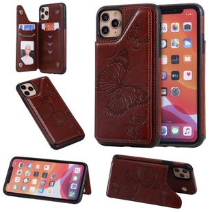 For iPhone 11 Pro Max Butterfly Embossing Pattern Shockproof Protective Case with Holder & Card Slots & Photo Frame(Brown)