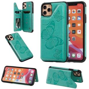 For iPhone 11 Pro Max Butterfly Embossing Pattern Shockproof Protective Case with Holder & Card Slots & Photo Frame(Green)