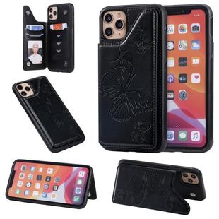 For iPhone 11 Pro Max Butterfly Embossing Pattern Shockproof Protective Case with Holder & Card Slots & Photo Frame(Black)