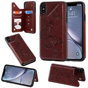 For iPhone XS Max Butterfly Embossing Pattern Shockproof Protective Case with Holder & Card Slots & Photo Frame(Brown)