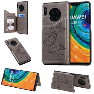 For Huawei Mate30 Pro Butterfly Embossing Pattern Shockproof Protective Case with Holder & Card Slots & Photo Frame(Gray)