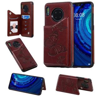 For Huawei Mate30 Butterfly Embossing Pattern Shockproof Protective Case with Holder & Card Slots & Photo Frame(Brown)