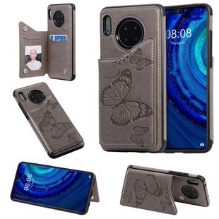 For Huawei Mate30 Butterfly Embossing Pattern Shockproof Protective Case with Holder & Card Slots & Photo Frame(Gray)