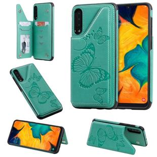 For Galaxy A50 Butterfly Embossing Pattern Shockproof Protective Case with Holder & Card Slots & Photo Frame(Green)
