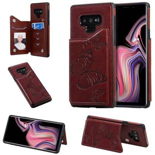For Galaxy Note9 Butterfly Embossing Pattern Shockproof Protective Case with Holder & Card Slots & Photo Frame(Brown)