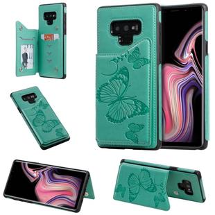 For Galaxy Note9 Butterfly Embossing Pattern Shockproof Protective Case with Holder & Card Slots & Photo Frame(Green)