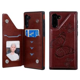 For Galaxy Note10 Butterfly Embossing Pattern Shockproof Protective Case with Holder & Card Slots & Photo Frame(Brown)