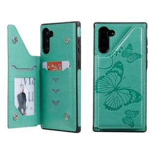 For Galaxy Note10 Butterfly Embossing Pattern Shockproof Protective Case with Holder & Card Slots & Photo Frame(Green)