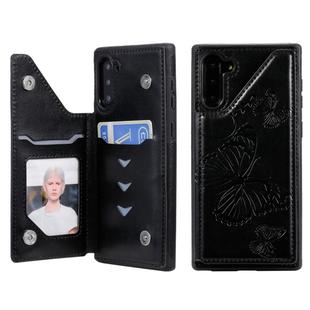 For Galaxy Note10 Butterfly Embossing Pattern Shockproof Protective Case with Holder & Card Slots & Photo Frame(Black)