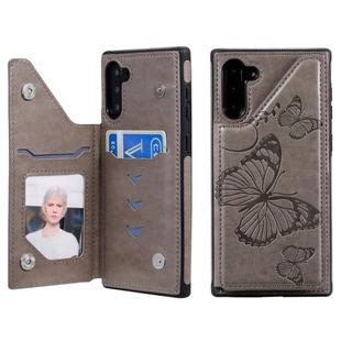 For Galaxy Note10 Butterfly Embossing Pattern Shockproof Protective Case with Holder & Card Slots & Photo Frame(Gray)