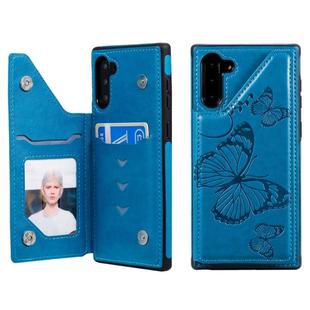 For Galaxy Note10 Butterfly Embossing Pattern Shockproof Protective Case with Holder & Card Slots & Photo Frame(Blue)