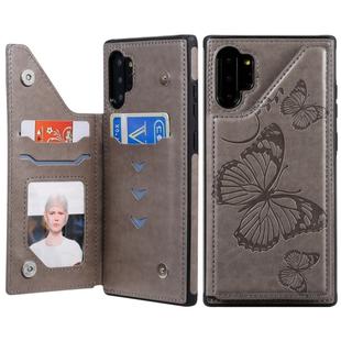 For Galaxy Note10 Plus Butterfly Embossing Pattern Shockproof Protective Case with Holder & Card Slots & Photo Frame(Gray)
