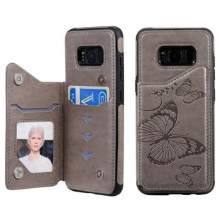 For Galaxy S8 Butterfly Embossing Pattern Shockproof Protective Case with Holder & Card Slots & Photo Frame(Gray)