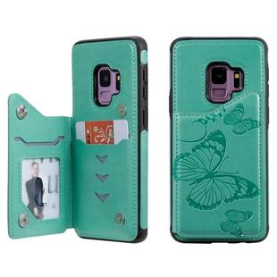 For Galaxy S9 Butterfly Embossing Pattern Shockproof Protective Case with Holder & Card Slots & Photo Frame(Green)