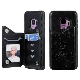 For Galaxy S9 Butterfly Embossing Pattern Shockproof Protective Case with Holder & Card Slots & Photo Frame(Black)