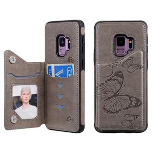 For Galaxy S9 Butterfly Embossing Pattern Shockproof Protective Case with Holder & Card Slots & Photo Frame(Gray)
