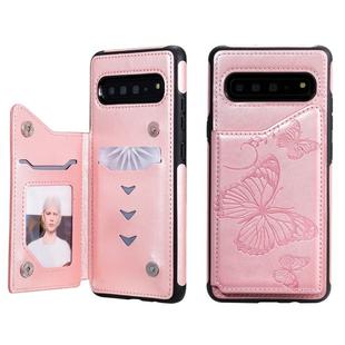 For Galaxy S10 5G Butterfly Embossing Pattern Shockproof Protective Case with Holder & Card Slots & Photo Frame(Rose Gold)