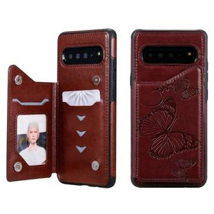 For Galaxy S10 5G Butterfly Embossing Pattern Shockproof Protective Case with Holder & Card Slots & Photo Frame(Brown)