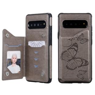 For Galaxy S10 5G Butterfly Embossing Pattern Shockproof Protective Case with Holder & Card Slots & Photo Frame(Gray)