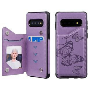 For Galaxy S10 Butterfly Embossing Pattern Shockproof Protective Case with Holder & Card Slots & Photo Frame(Purple)