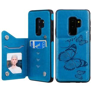 For Galaxy S10 Plus Butterfly Embossing Pattern Shockproof Protective Case with Holder & Card Slots & Photo Frame(Blue)