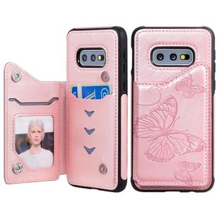 For Galaxy S10E Butterfly Embossing Pattern Shockproof Protective Case with Holder & Card Slots & Photo Frame(Rose Gold)