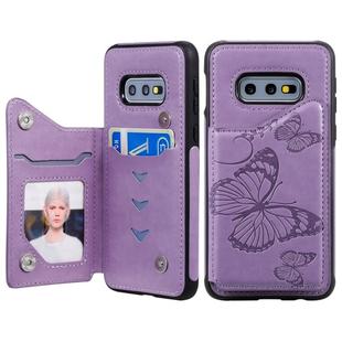 For Galaxy S10E Butterfly Embossing Pattern Shockproof Protective Case with Holder & Card Slots & Photo Frame(Purple)