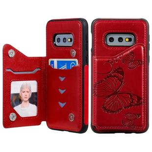 For Galaxy S10E Butterfly Embossing Pattern Shockproof Protective Case with Holder & Card Slots & Photo Frame(Red)