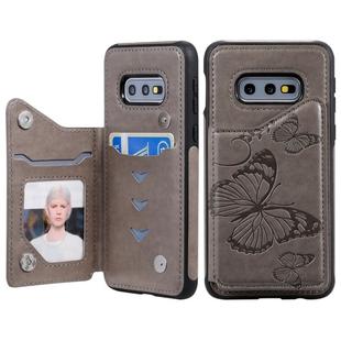 For Galaxy S10E Butterfly Embossing Pattern Shockproof Protective Case with Holder & Card Slots & Photo Frame(Gray)