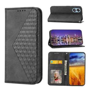 For OPPO A17 4G Cubic Grid Calf Texture Magnetic Leather Phone Case(Black)