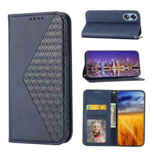 For OPPO A17 4G Cubic Grid Calf Texture Magnetic Leather Phone Case(Blue)