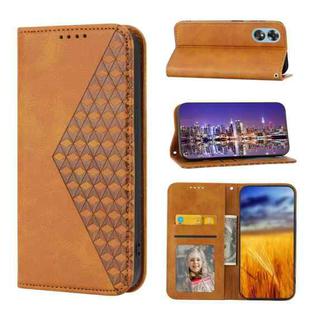 For OPPO A17 4G Cubic Grid Calf Texture Magnetic Leather Phone Case(Yellow)