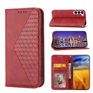 For Samsung Galaxy S23 5G Cubic Grid Calf Texture Magnetic Leather Phone Case(Red)