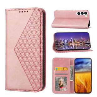 For Samsung Galaxy S23 5G Cubic Grid Calf Texture Magnetic Leather Phone Case(Rose Gold)