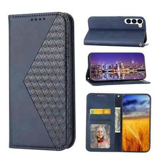 For Samsung Galaxy S23 5G Cubic Grid Calf Texture Magnetic Leather Phone Case(Blue)